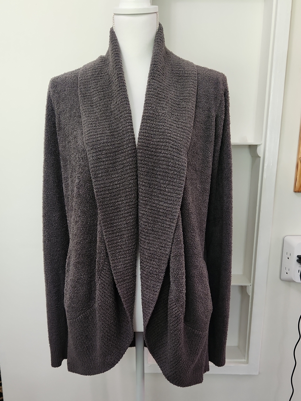 Barefoot Dreams CozyChic Lite Circle Cardigan Charcoal Gray Size S EUC